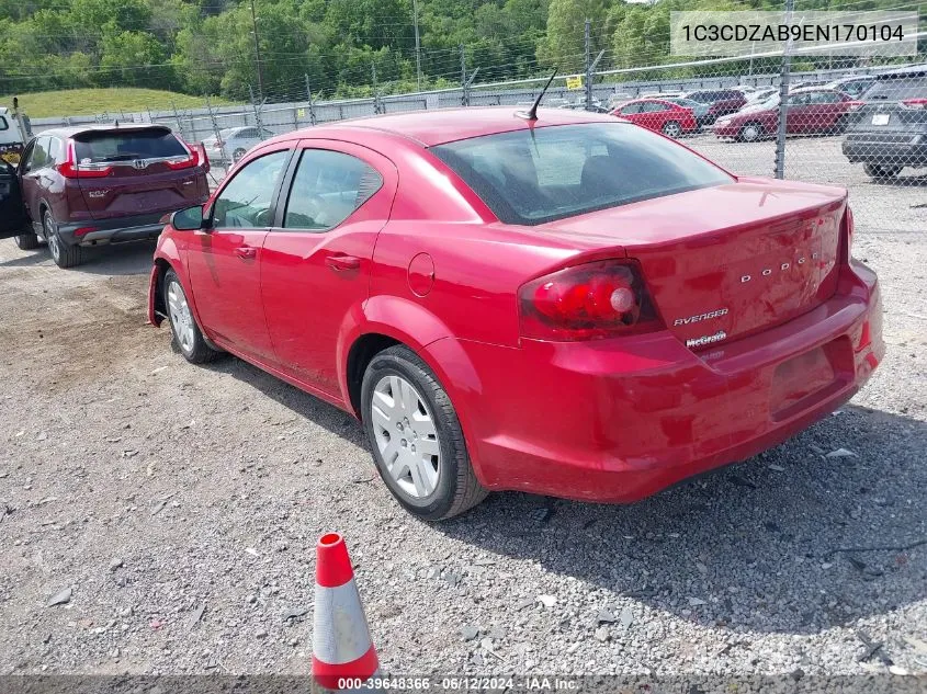 2014 Dodge Avenger Se VIN: 1C3CDZAB9EN170104 Lot: 39648366