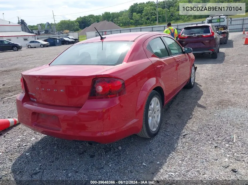 2014 Dodge Avenger Se VIN: 1C3CDZAB9EN170104 Lot: 39648366