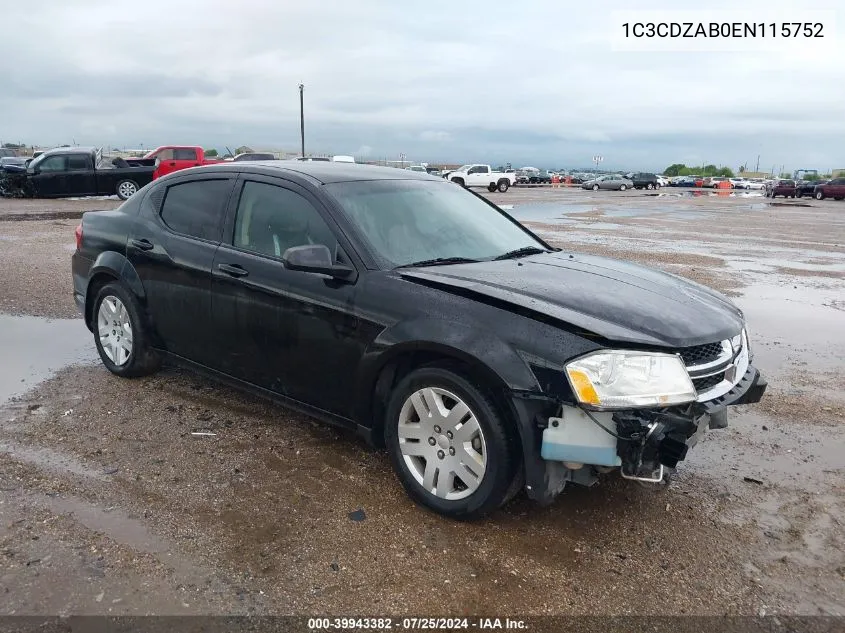 2014 Dodge Avenger Se VIN: 1C3CDZAB0EN115752 Lot: 39943382