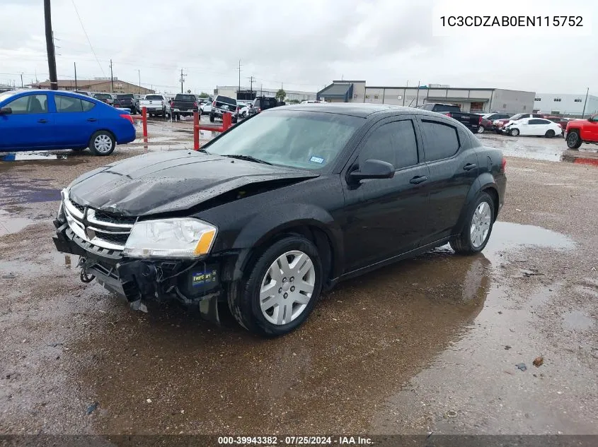 2014 Dodge Avenger Se VIN: 1C3CDZAB0EN115752 Lot: 39943382