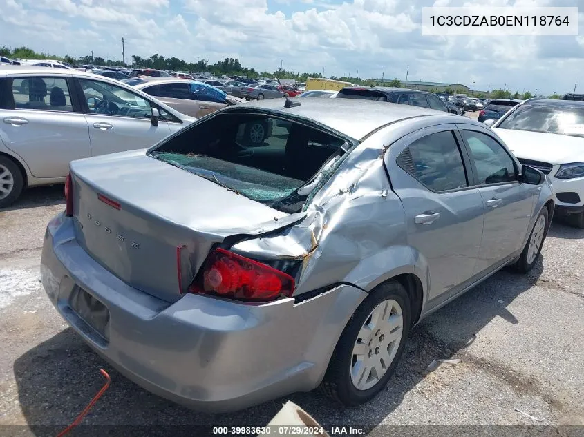 2014 Dodge Avenger Se VIN: 1C3CDZAB0EN118764 Lot: 39983630