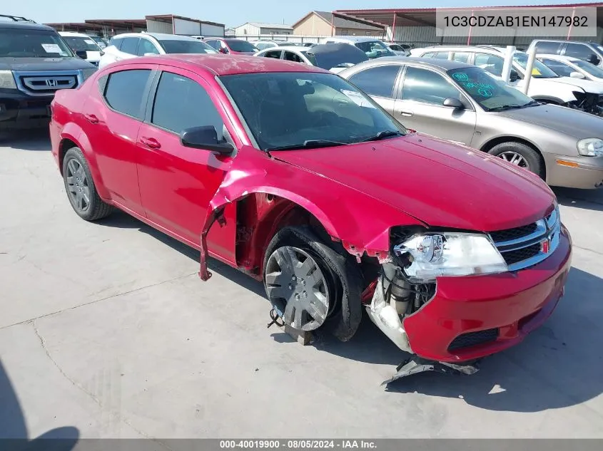 1C3CDZAB1EN147982 2014 Dodge Avenger Se