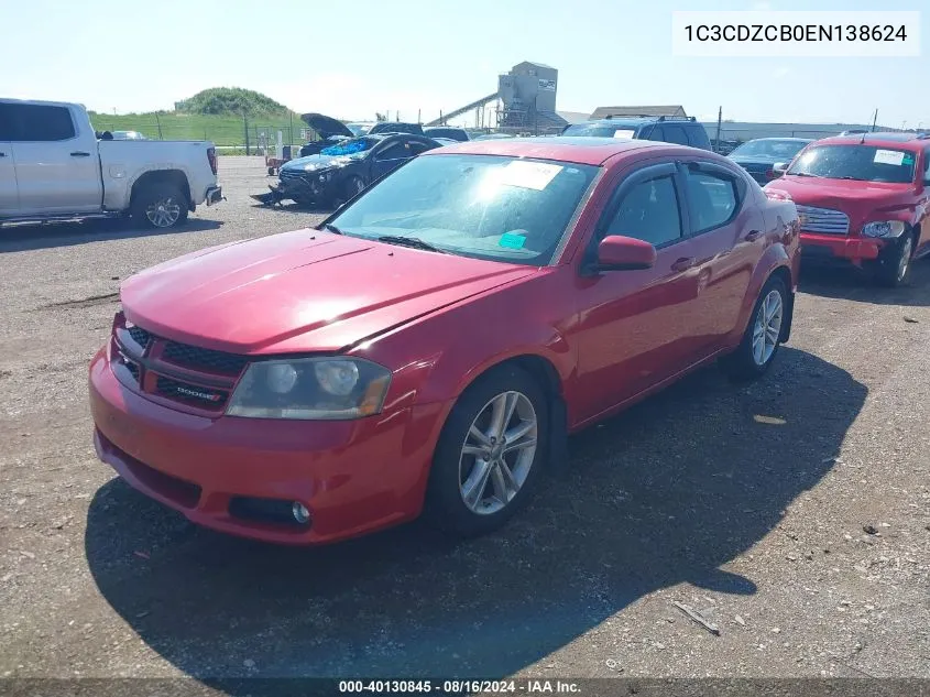 2014 Dodge Avenger Sxt VIN: 1C3CDZCB0EN138624 Lot: 40130845