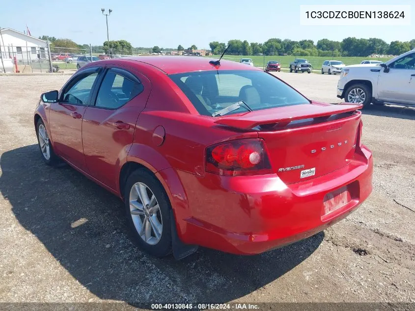 2014 Dodge Avenger Sxt VIN: 1C3CDZCB0EN138624 Lot: 40130845