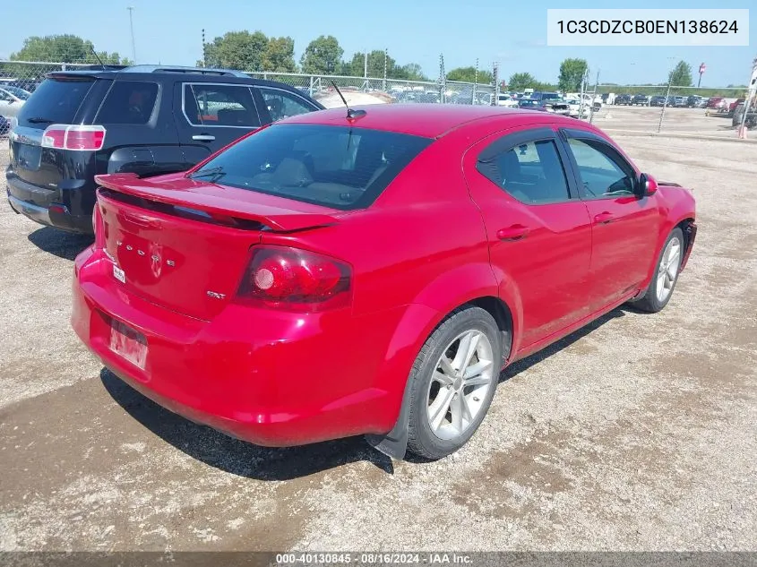 2014 Dodge Avenger Sxt VIN: 1C3CDZCB0EN138624 Lot: 40130845