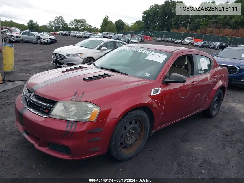 2014 Dodge Avenger Se VIN: 1C3CDZAB2EN215111 Lot: 40149174