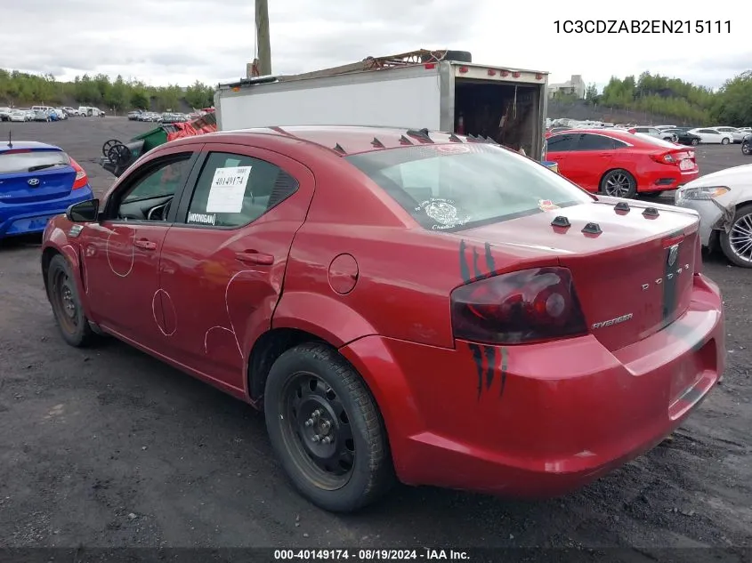 2014 Dodge Avenger Se VIN: 1C3CDZAB2EN215111 Lot: 40149174