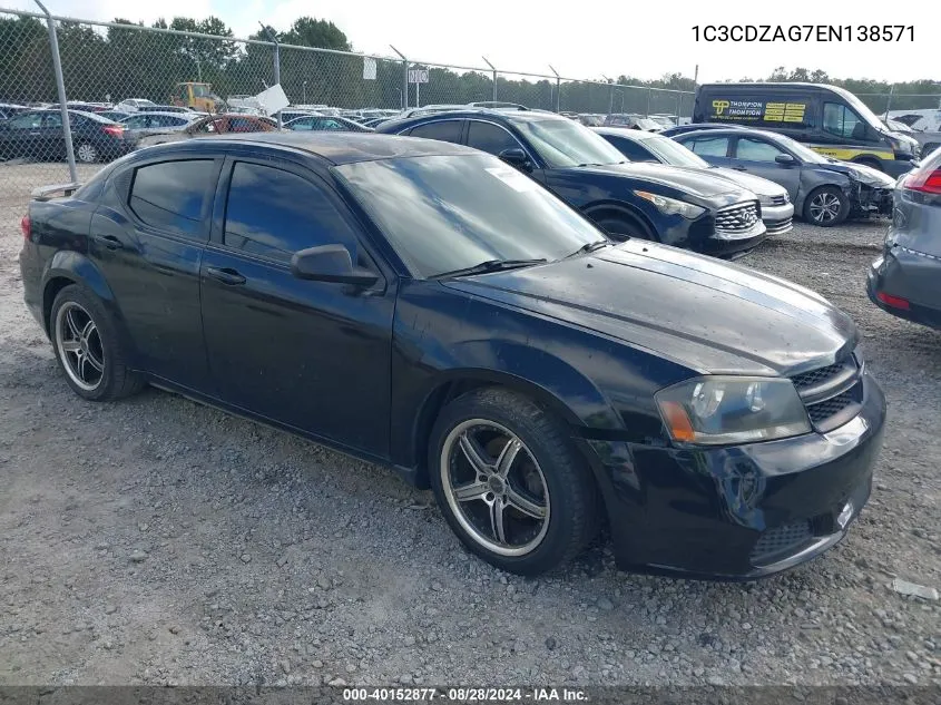 2014 Dodge Avenger Se VIN: 1C3CDZAG7EN138571 Lot: 40152877