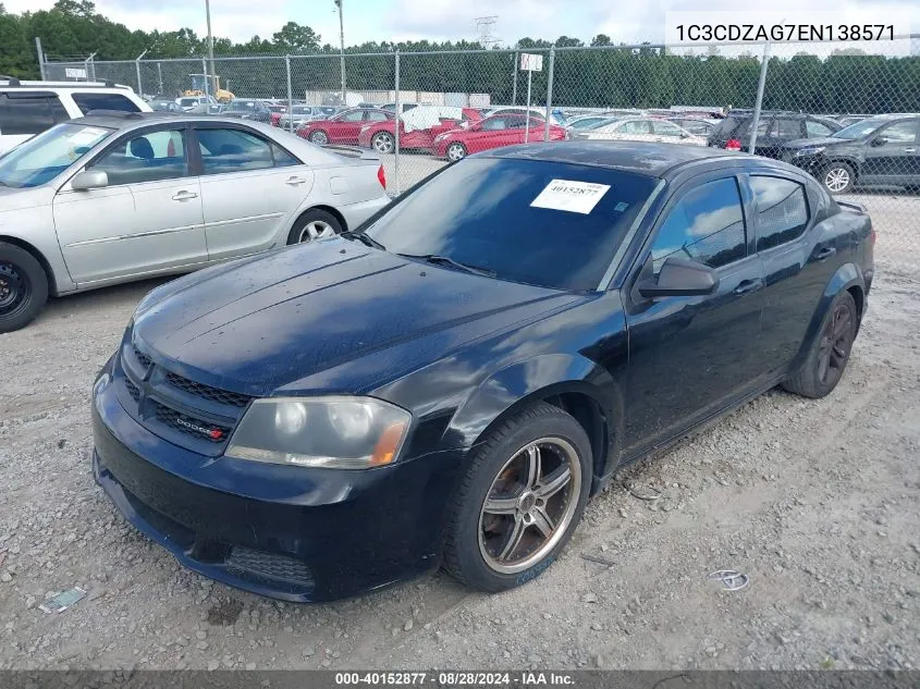 2014 Dodge Avenger Se VIN: 1C3CDZAG7EN138571 Lot: 40152877