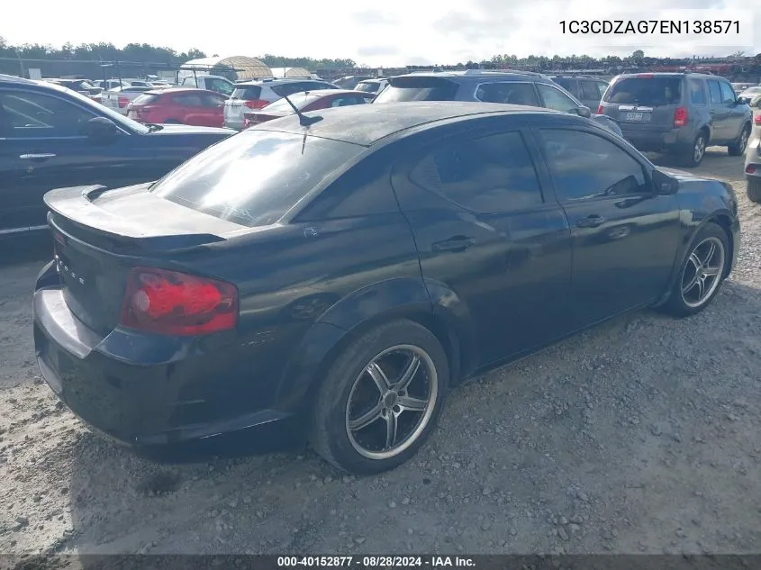 2014 Dodge Avenger Se VIN: 1C3CDZAG7EN138571 Lot: 40152877