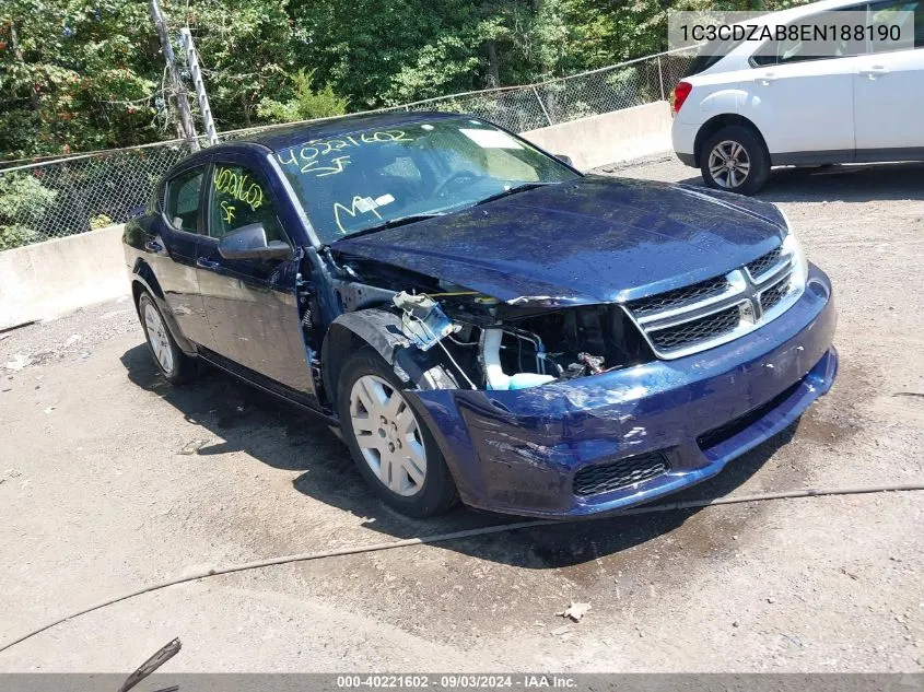 2014 Dodge Avenger Se VIN: 1C3CDZAB8EN188190 Lot: 40221602