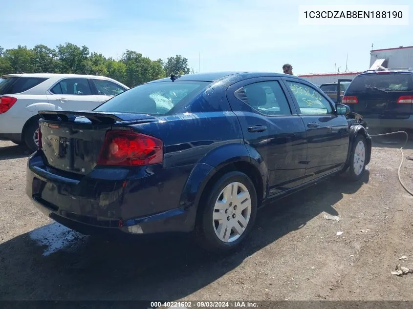 2014 Dodge Avenger Se VIN: 1C3CDZAB8EN188190 Lot: 40221602