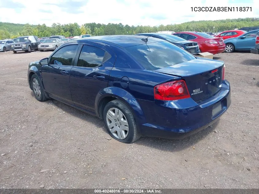 2014 Dodge Avenger Se VIN: 1C3CDZAB3EN118371 Lot: 40248016