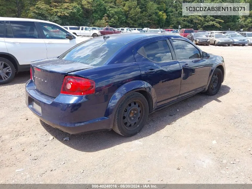 2014 Dodge Avenger Se VIN: 1C3CDZAB3EN118371 Lot: 40248016