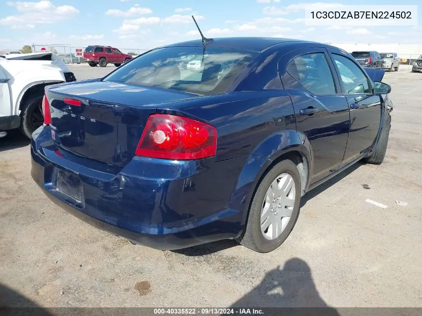 2014 Dodge Avenger Se VIN: 1C3CDZAB7EN224502 Lot: 40335522