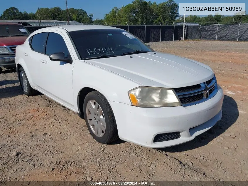 2014 Dodge Avenger Se VIN: 1C3CDZAB8EN150989 Lot: 40381976