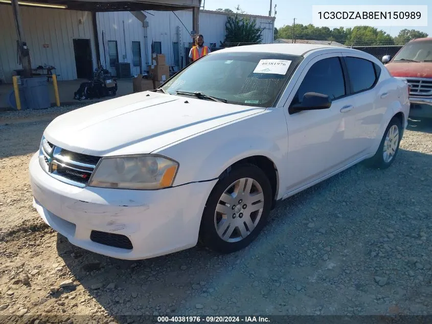 2014 Dodge Avenger Se VIN: 1C3CDZAB8EN150989 Lot: 40381976