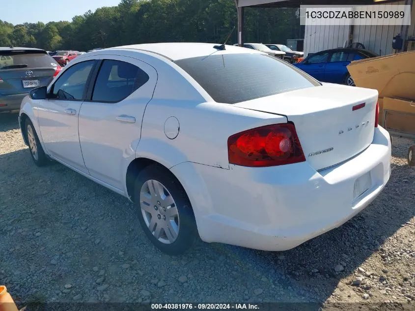 2014 Dodge Avenger Se VIN: 1C3CDZAB8EN150989 Lot: 40381976