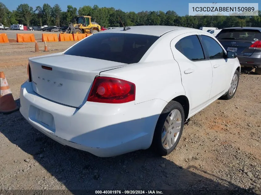 2014 Dodge Avenger Se VIN: 1C3CDZAB8EN150989 Lot: 40381976