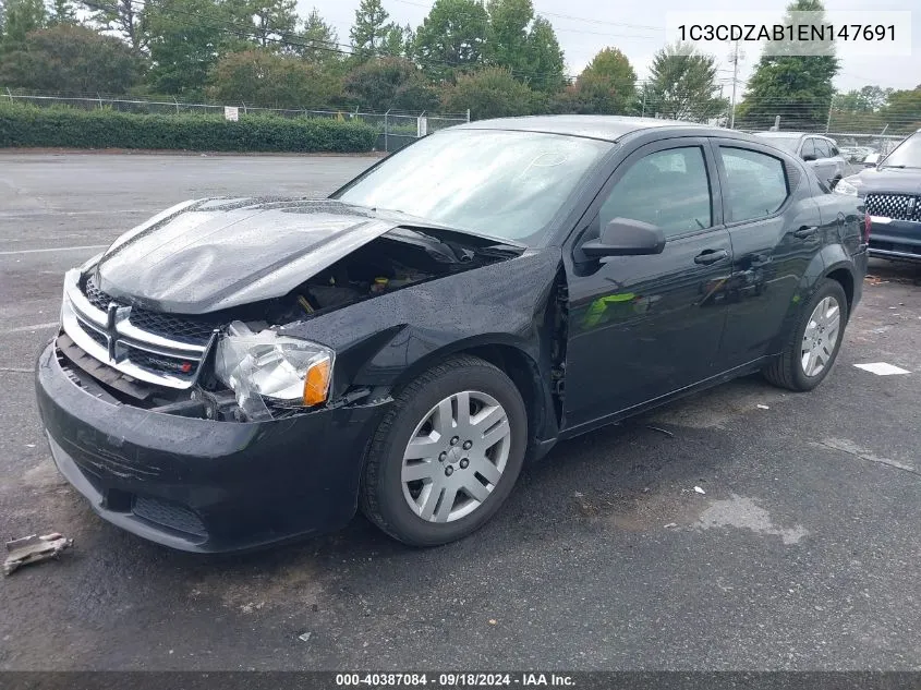 2014 Dodge Avenger Se VIN: 1C3CDZAB1EN147691 Lot: 40387084