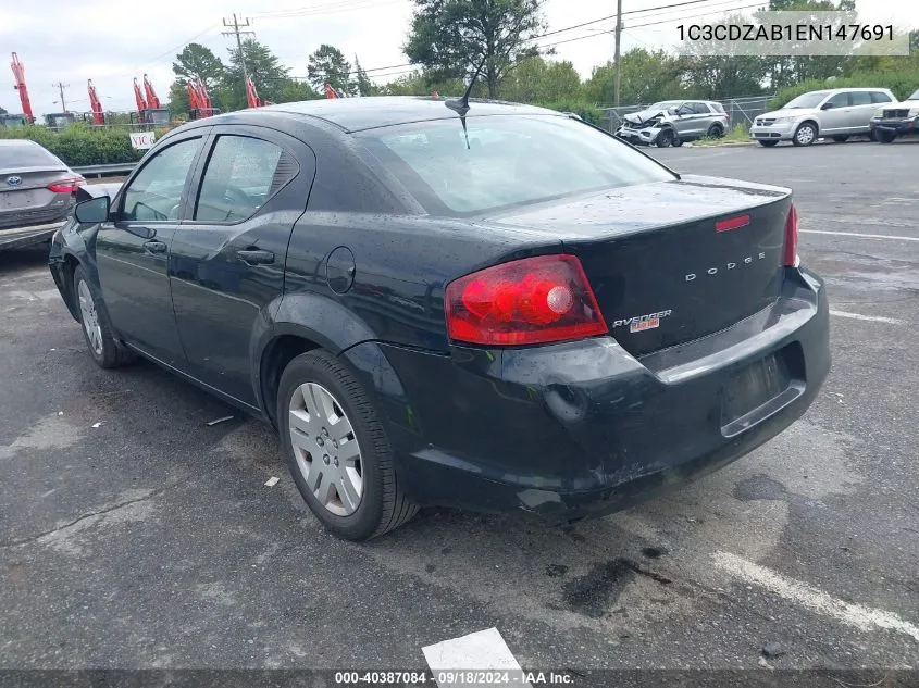 2014 Dodge Avenger Se VIN: 1C3CDZAB1EN147691 Lot: 40387084