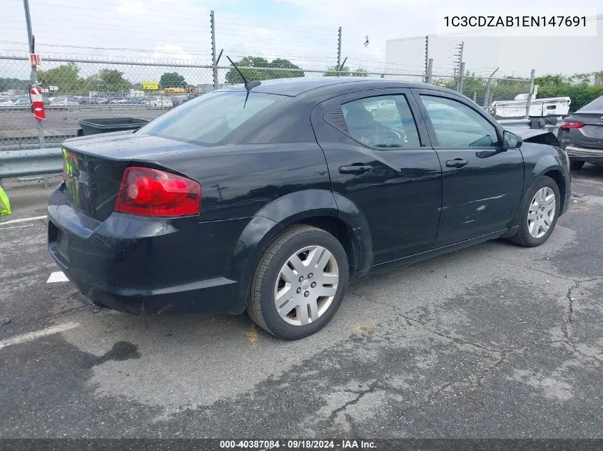 2014 Dodge Avenger Se VIN: 1C3CDZAB1EN147691 Lot: 40387084