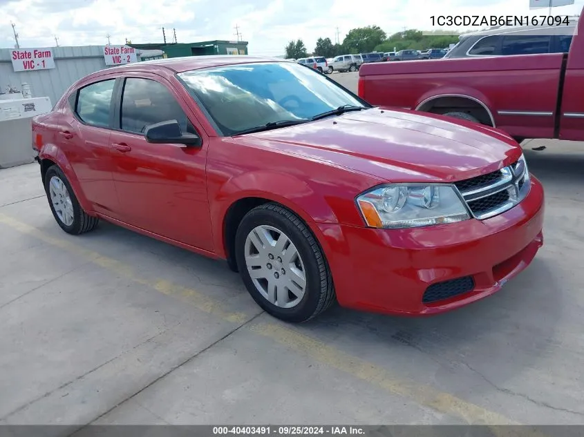 2014 Dodge Avenger Se VIN: 1C3CDZAB6EN167094 Lot: 40403491