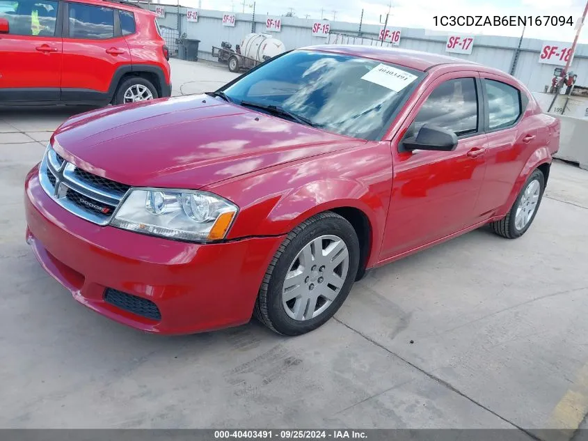 2014 Dodge Avenger Se VIN: 1C3CDZAB6EN167094 Lot: 40403491