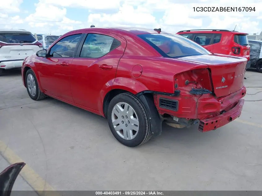 2014 Dodge Avenger Se VIN: 1C3CDZAB6EN167094 Lot: 40403491