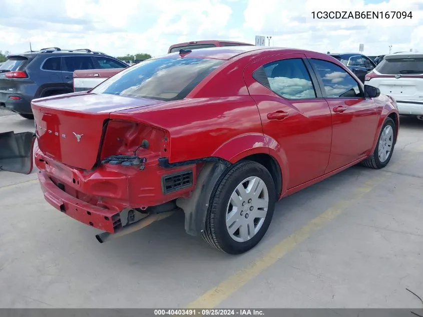 2014 Dodge Avenger Se VIN: 1C3CDZAB6EN167094 Lot: 40403491