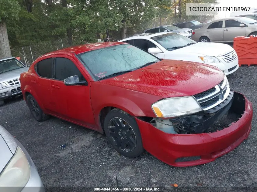 2014 Dodge Avenger Se VIN: 1C3CDZAB1EN188967 Lot: 40443456