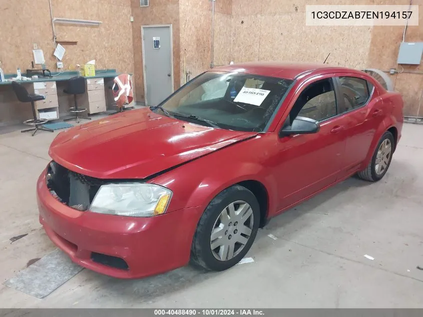 2014 Dodge Avenger Se VIN: 1C3CDZAB7EN194157 Lot: 40488490