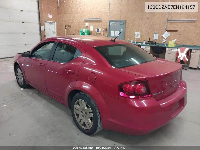 2014 Dodge Avenger Se VIN: 1C3CDZAB7EN194157 Lot: 40488490