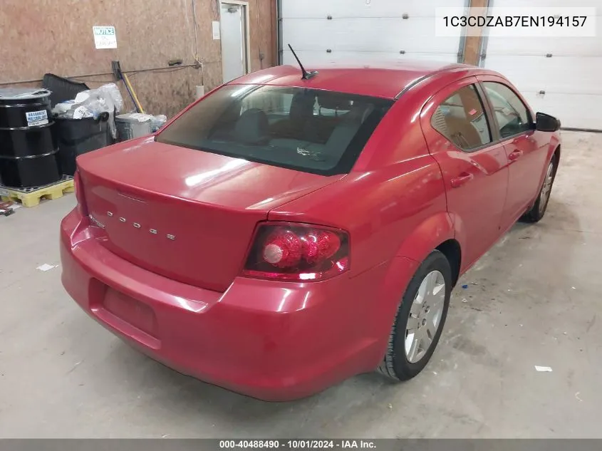 2014 Dodge Avenger Se VIN: 1C3CDZAB7EN194157 Lot: 40488490