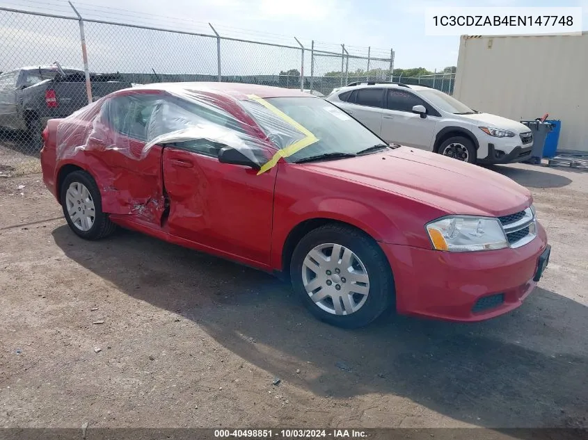 2014 Dodge Avenger Se VIN: 1C3CDZAB4EN147748 Lot: 40498851