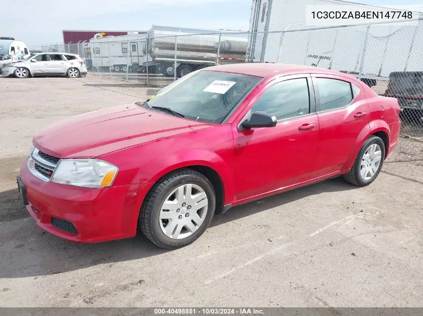 2014 Dodge Avenger Se VIN: 1C3CDZAB4EN147748 Lot: 40498851