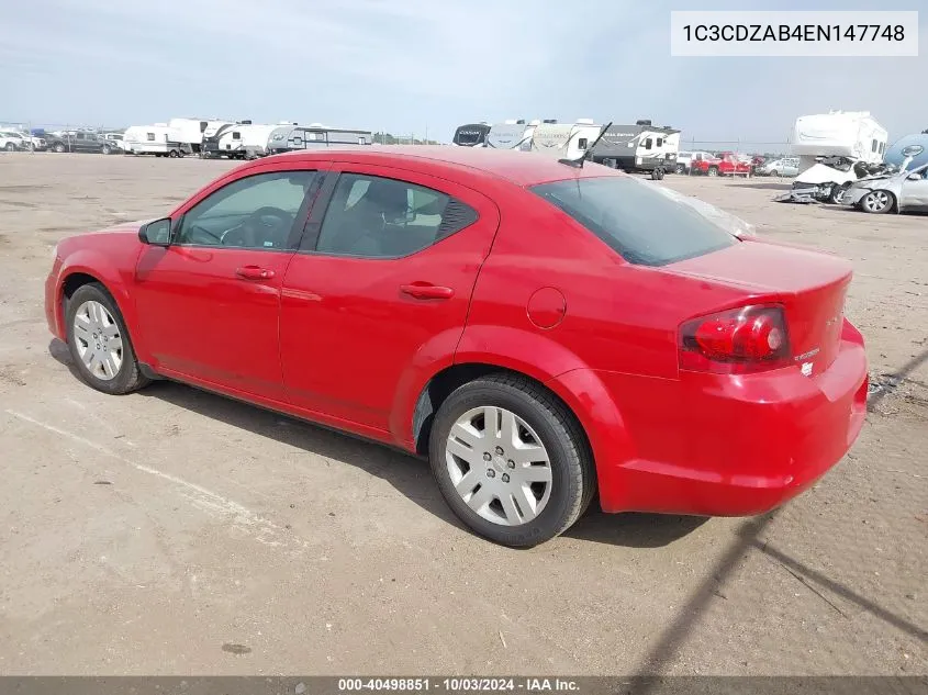 2014 Dodge Avenger Se VIN: 1C3CDZAB4EN147748 Lot: 40498851