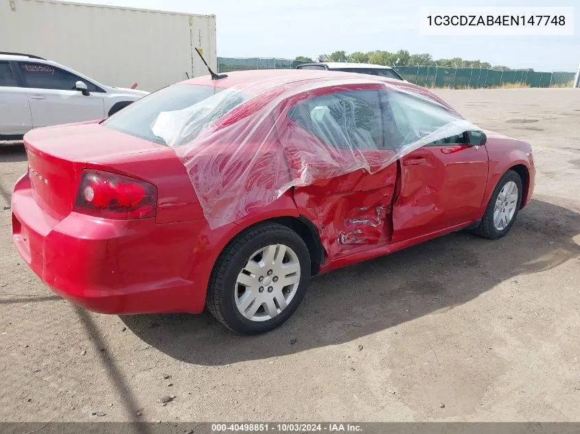 2014 Dodge Avenger Se VIN: 1C3CDZAB4EN147748 Lot: 40498851