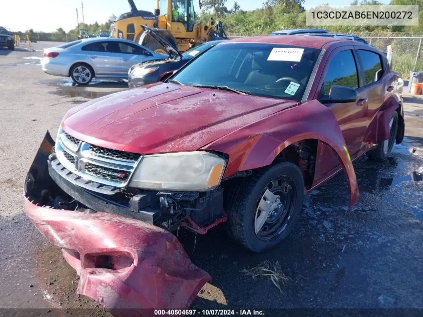 2014 Dodge Avenger Se VIN: 1C3CDZAB6EN200272 Lot: 40504697