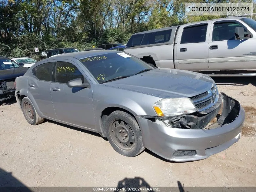 2014 Dodge Avenger Se VIN: 1C3CDZAB6EN126724 Lot: 40519145