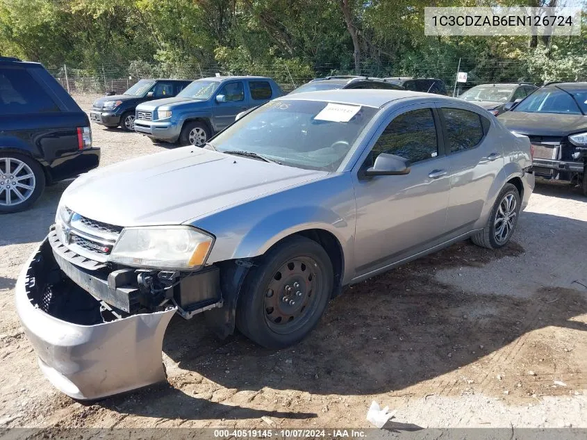 2014 Dodge Avenger Se VIN: 1C3CDZAB6EN126724 Lot: 40519145