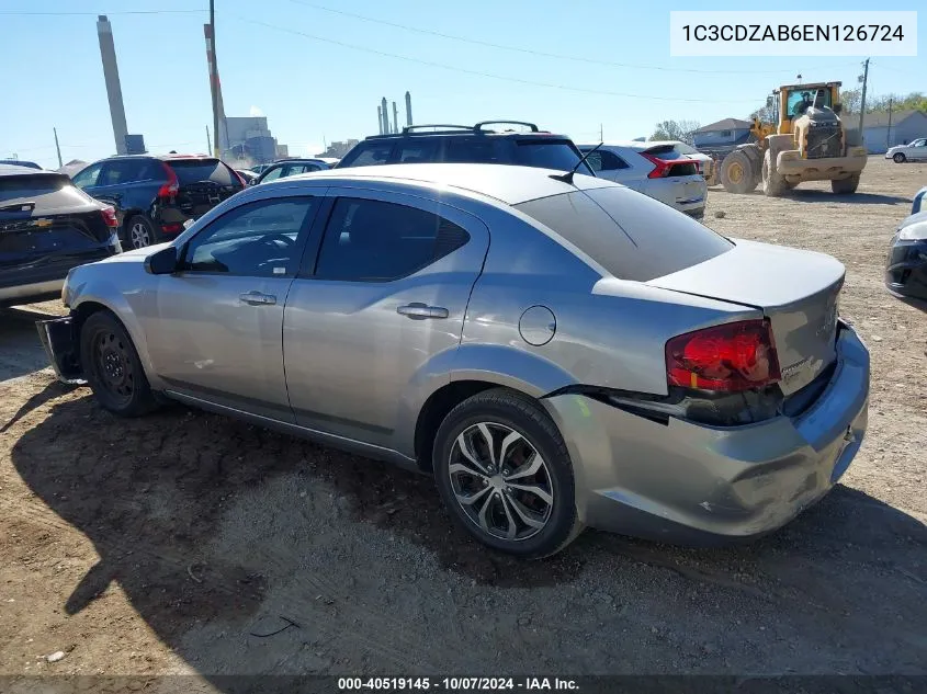 2014 Dodge Avenger Se VIN: 1C3CDZAB6EN126724 Lot: 40519145