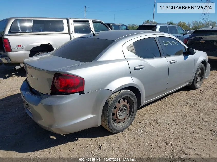 2014 Dodge Avenger Se VIN: 1C3CDZAB6EN126724 Lot: 40519145