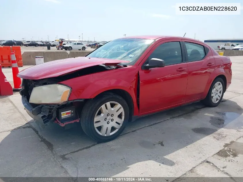 2014 Dodge Avenger Se VIN: 1C3CDZAB0EN228620 Lot: 40585746