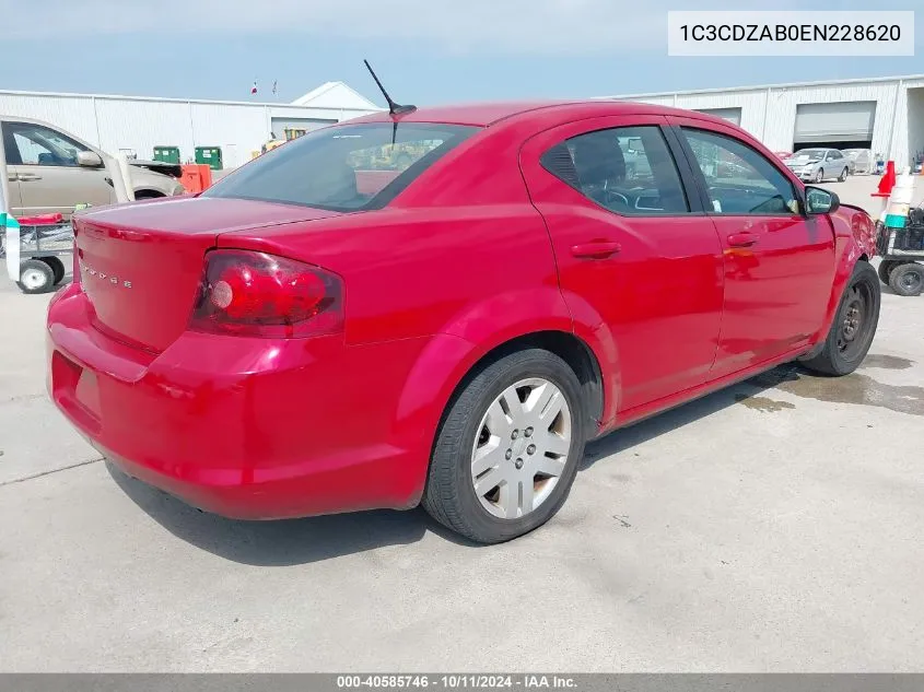 2014 Dodge Avenger Se VIN: 1C3CDZAB0EN228620 Lot: 40585746