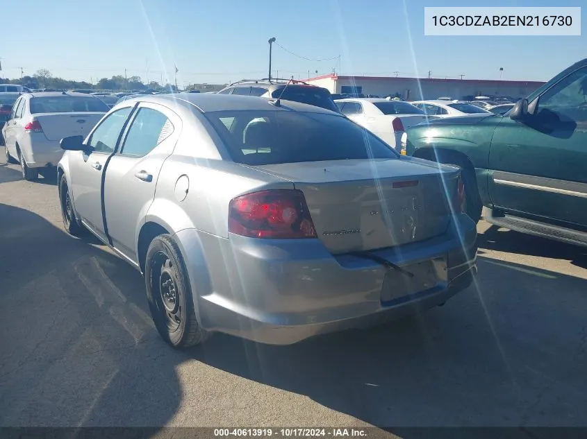 2014 Dodge Avenger Se VIN: 1C3CDZAB2EN216730 Lot: 40613919