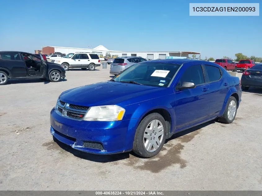 2014 Dodge Avenger Se VIN: 1C3CDZAG1EN200093 Lot: 40635224