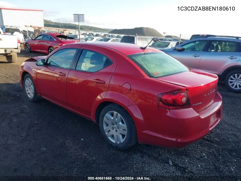 2014 Dodge Avenger Se VIN: 1C3CDZAB8EN180610 Lot: 40681668