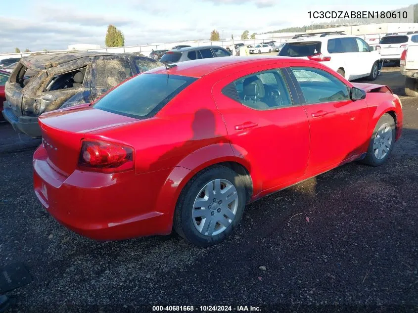 2014 Dodge Avenger Se VIN: 1C3CDZAB8EN180610 Lot: 40681668