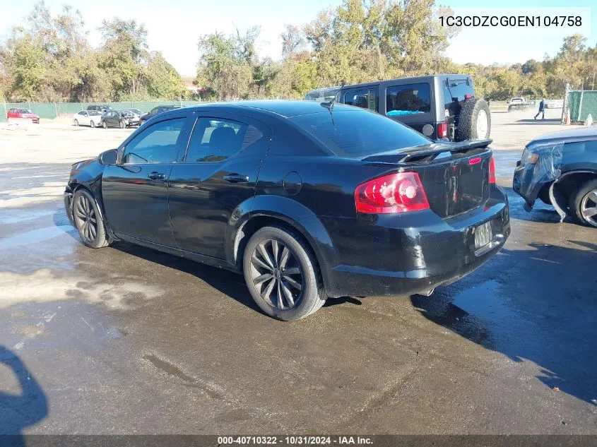 2014 Dodge Avenger Sxt VIN: 1C3CDZCG0EN104758 Lot: 40710322